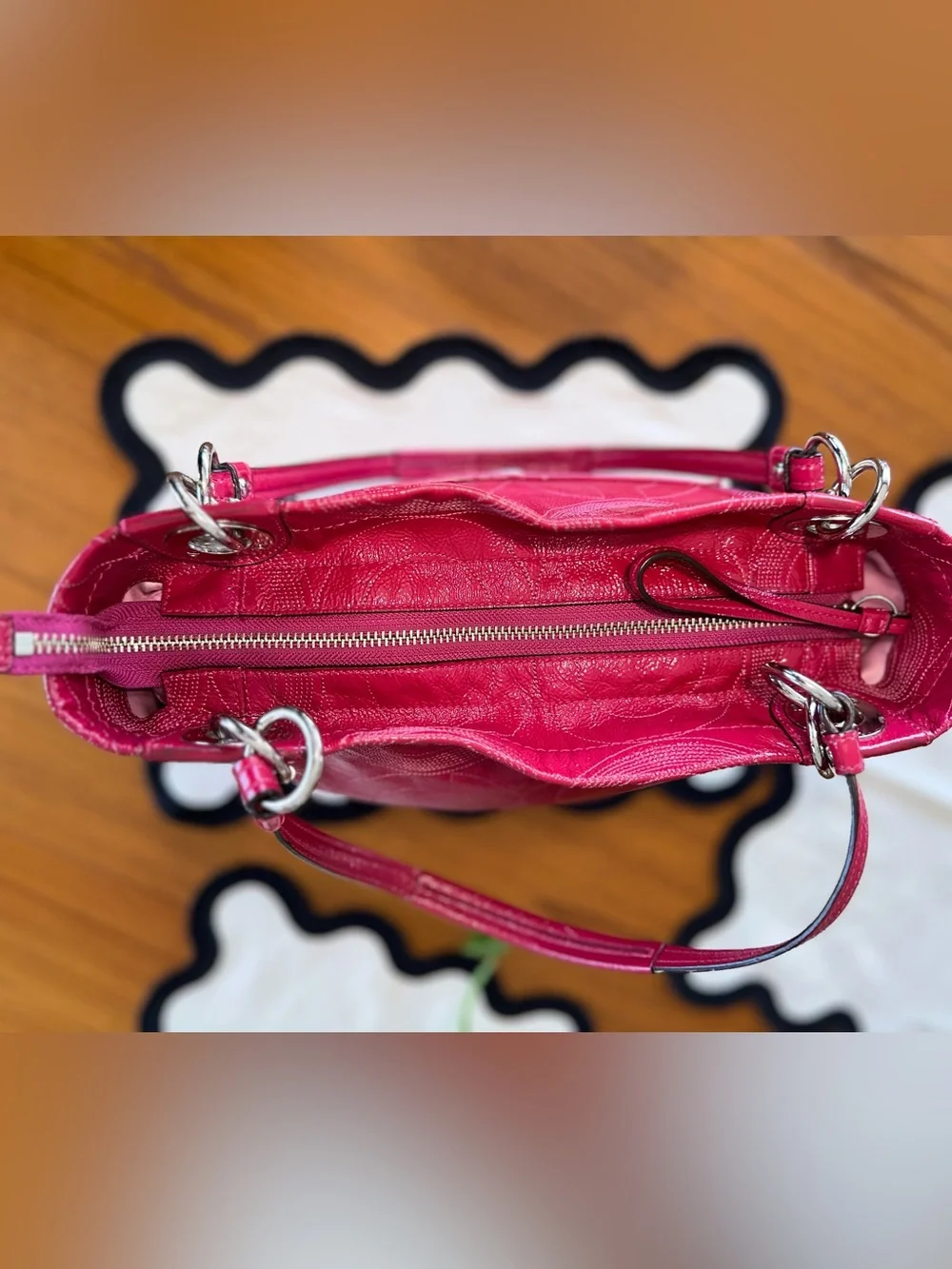 Coach Alex Fuchsia Pink Signature C Patent Leather Tote Shoulder Bag Y2K